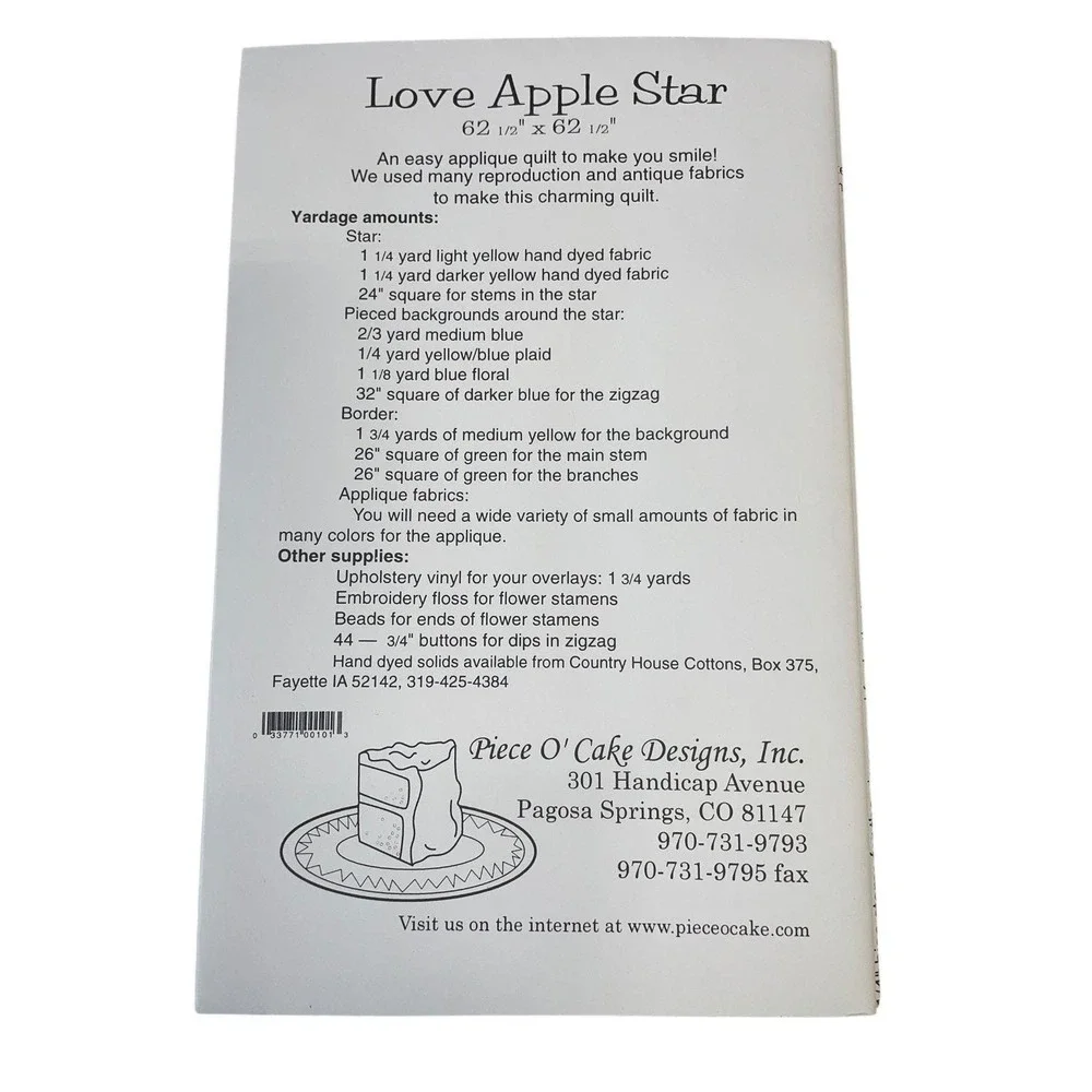 Piece O' Cake Designs Love Apple Star Quilt Pattern 62.5in 1930s Style